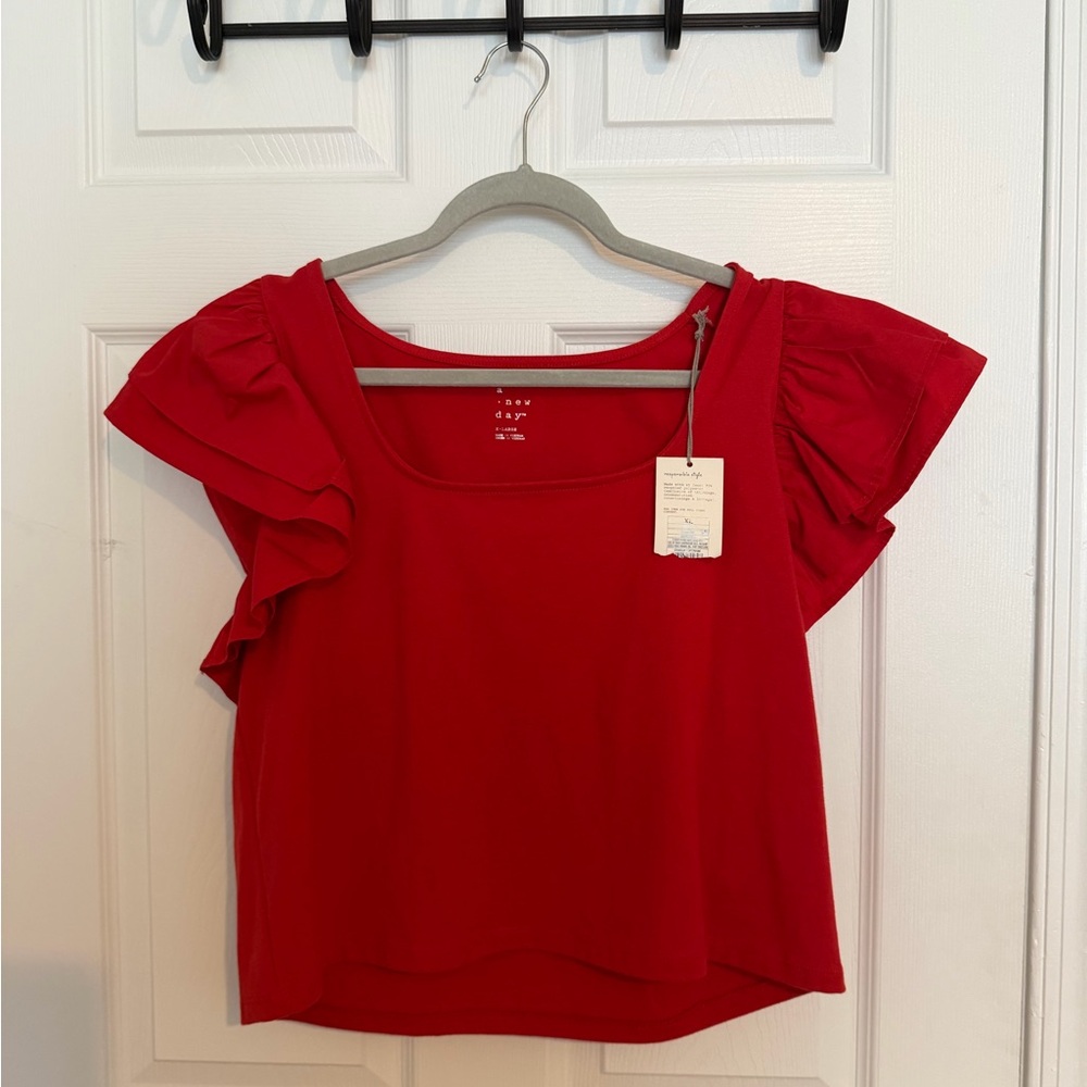 Red Ruffle Sleeve Women’s Top -